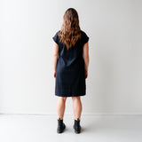 Rolled-Sleeve Tee Dress, Black - Hautūtanga