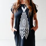 Rolled-Sleeve Tee Dress, Black - Hautūtanga